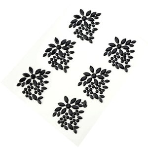 CraftbuddyUS 6pcs  32mm Black Self Adhesive Diamante Flower Rhinestone Cluster Gems