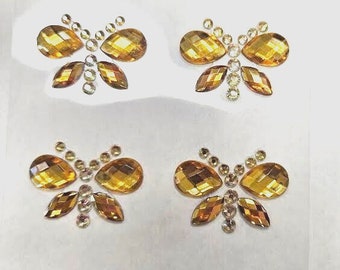 CraftbuddyUS 8pcs 35X22mm AB Gold Dragonfly Self Adhesive Rhinestone Gems, DIY
