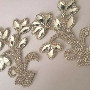 CraftbuddyUS IDM18CL 2 Stück 8 x 9cm Klar Diamante Blumen Hotfix Aufbügeln Applikation
