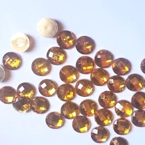 CraftbuddyUS 100pcs 10mm Flatback Dark Gold Faceted Acrylic Round Rhinestone Gems, DIY, Craft