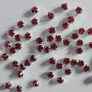 CraftbuddyUS 100pieces 4.3mm SS18 Sew On Red Silver Set Glass Crystal Diamante Rhinestones Gems