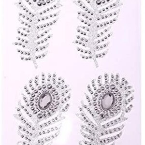 CraftbuddyUS CB027 4 Self Adhesive FEATHER Glitter & Diamante Rhinestone Gems