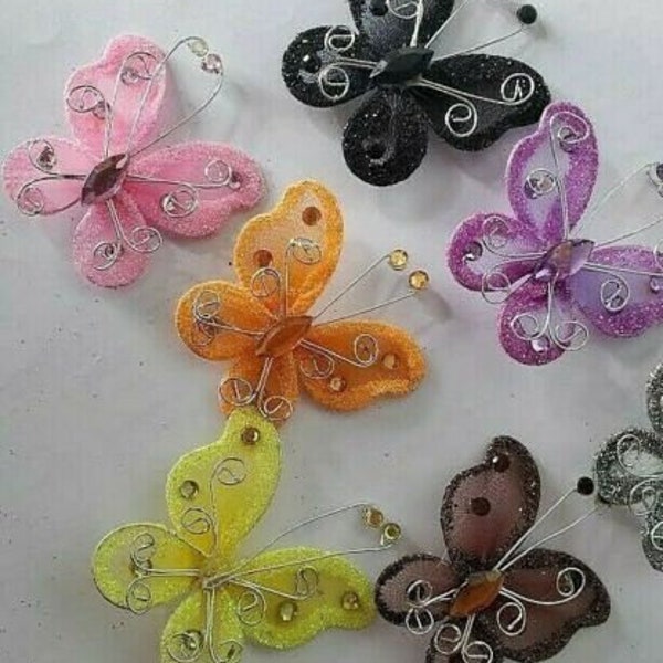 CraftbuddyUS Assorted Color 20pcs Large Nylon Wire Hanging Butterfly DIY Craft Embellishment