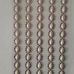 CraftbuddyUS 5 Oval with Pearl Self Adhesive Rhinestone Stripes, Color-Lilac, DIY, Craft