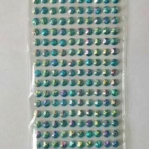 CraftbuddyUS 240 pcs  8 mm Self Adhesive Faceted Round Gems, Color- AB LIGHT BLUE