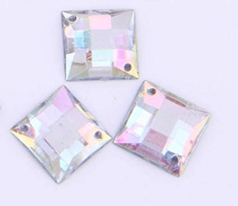 CraftbuddyUS 50 stuks acryl 12 mm naai op Ab Clear Square Diamante Rhinestone Crystal Gems afbeelding 2