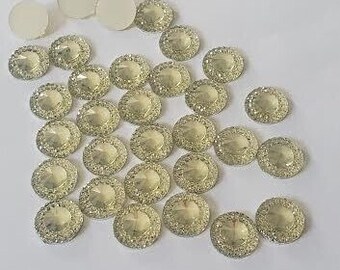 CraftbuddyUS 100pcs 12mm Yellow Flat Back Point Diamond Round Diamante Resin Gems, DIY