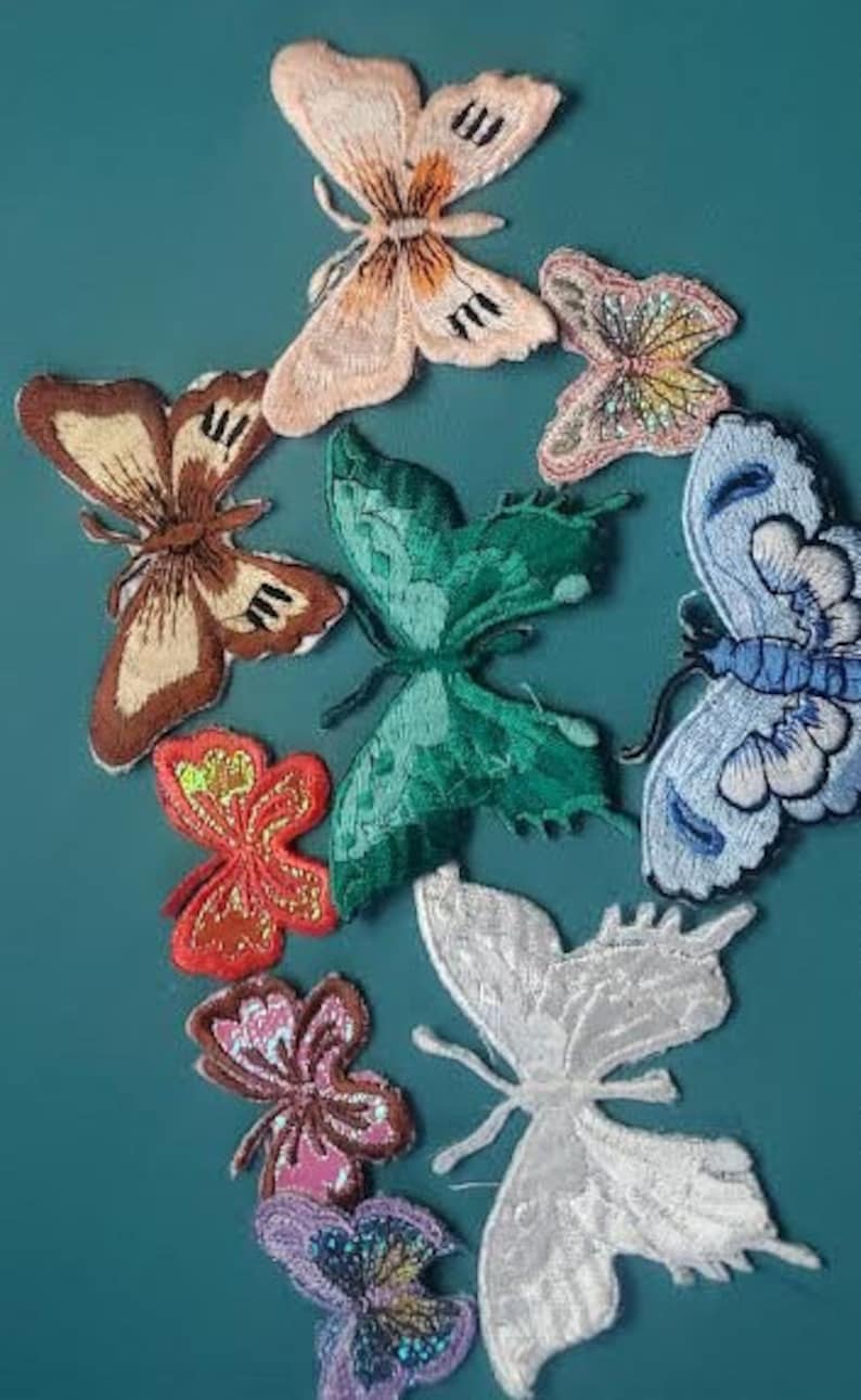 CraftbuddyUS 10 Motivi a farfalla da applicare con il ferro e da incollare su tessuto, artigianato, cucito, ricamo, toppe immagine 3