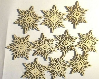 CraftbuddyUS 10pcs  2inches  Wooden Christmas Snowflake,Wedding Embellishment, Toppers