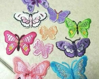 CraftbuddyUS 10pcs  Iron On, Stick on Fabric Butterfly Motifs, Craft, Sewing, Embroidery, Patches