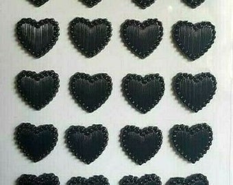 CraftbuddyUS 40pcs Black Self Adhesive 14mm Acrylic Textured Pearl Heart Topper Gems