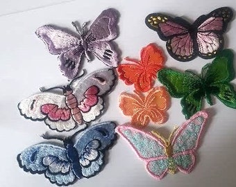 CraftbuddyUS 10 Iron On, Stick on Fabric Butterfly Motifs, Craft, Sewing, Embroidery, Patches