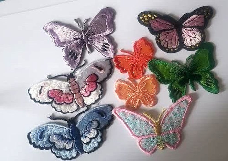 CraftbuddyUS 10 Iron On, Stick on Fabric Butterfly Motifs, Craft, Sewing, Embroidery, Patches image 1