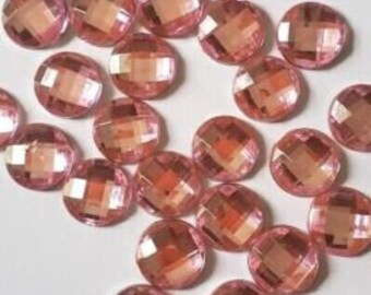 CraftbuddyUS 100pcs 12mm Flatback Pink Faceted Acrylic Round Rhinestone Gems, DIY, Craft