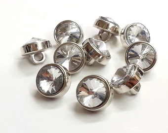 CraftbuddyUS DB9 10pcs 12mm Clear Faceted Glass Crystal Diamante Rhinestone Buttons