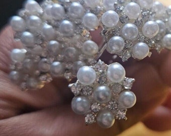CraftbuddyUS CRPH4 15pcs 14mm Pearl Flower Diamante Rhinestone Hair Pins, Wedding, Prom