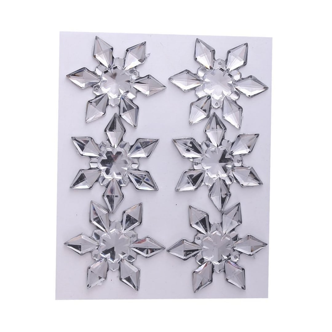 Craftbuddyus 6pcs 45mm Clear Self Adhesive Snowflakes Diamante Gems