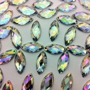 CraftbuddyUS 50 9x20mm SEW on Ab Clear Oval Horse Eye Acrylic Diamante Rhinestone Crystal Gems
