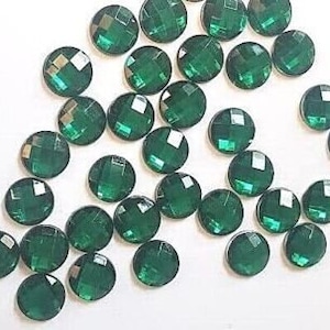 CraftbuddyUS 100pcs 12mm Flatback Green Faceted Acrylic Round Rhinestone Gems, DIY, Craft