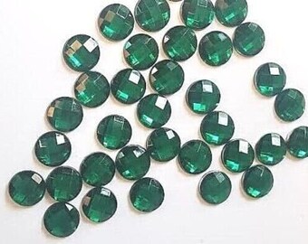 CraftbuddyUS 100 pezzi 12 mm Flatback verde acrilico sfaccettato rotondo strass gemme, fai da te, artigianato