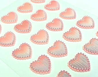 CraftbuddyUS 40pcs Pink Self Adhesiv14mm Acrylic Textured Pearl Heart Topper Gem