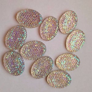 CraftbuddyUS 10pcs AB CLEAR Oval Flat Back Diamante Resin Gems