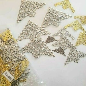 CraftbuddyUS 100pcs Assorted Silver/Gold/Gunmetal Filigree Metal Decorative Corner Embellishment