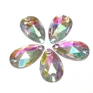 CraftbuddyUS 100pcs 18x11mm Sew On Ab Clear Teardrop AcrylIC Diamante Rhinestone Crystal Gems