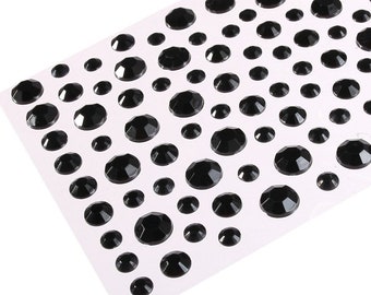 CraftbuddyUS 6,8,10mm-Large Black Self Adhesive Diamante Stick on Rhinestone Gems