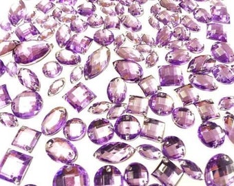 CraftbuddyUS 160 pieces Lilac  Faceted Acrylic Sew On Diamante Crystal Rhinestone Gems
