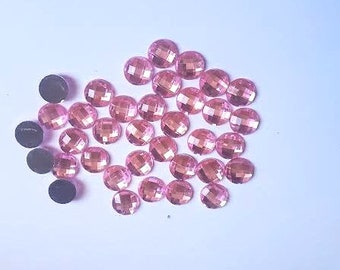 CraftbuddyUS 100pcs 10mm Flatback Pink Faceted Acrylic Round Rhinestone Gems, DIY, Craft
