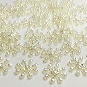 CraftbuddyUS 50 X 15mm Cream Acryl Pearl Snowflakes Wedding Invitation Stick on Toppers