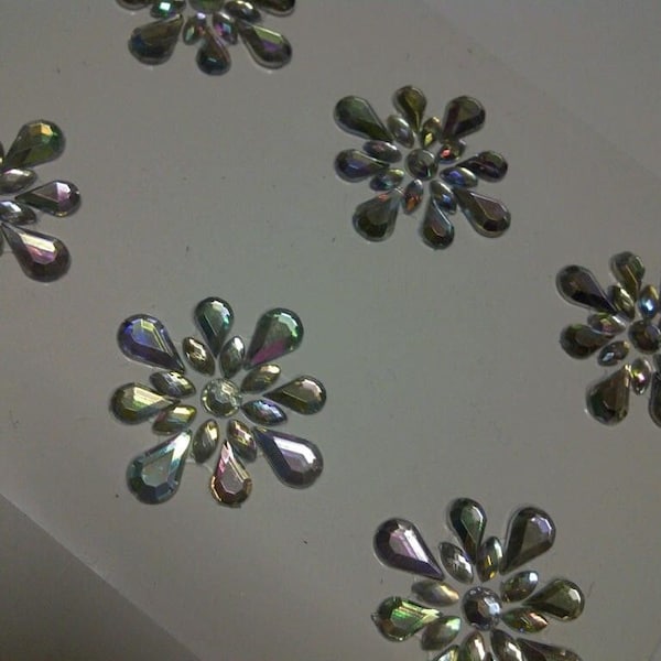 CraftbuddyUS 6pcs 30mm Ab Clear Self Adhesive Diamante Flower Burst Rhinestone Gems