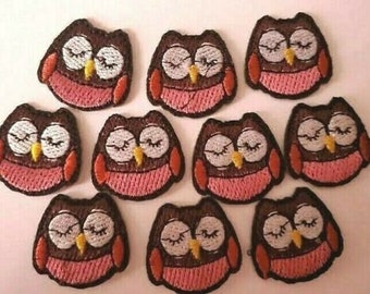 CraftbuddyUS 10pcs Iron On Fabric Cute Sleeping Owl Motif Embroidery Patches, DIY