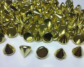 CraftbuddyUS 100pcs Acrylic 8mm Gold Sew Cone Spike Studs, DIY