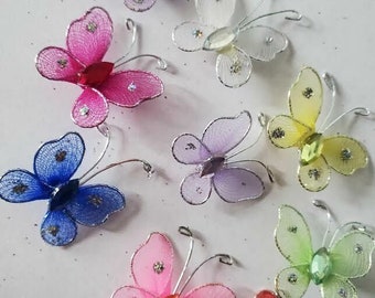 Romote 50pcs/Mesh Wired Stocking Set with Butterfly Wedding Decoration Glitter Craft Diamond Details DIY Blue Eine Gr & ouml; & Szlig; and 
