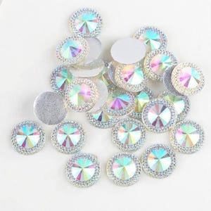 CraftbuddyUS 30pcs 20mm AB CLEAR Flat Back Pointed Diamond Round Diamante Rhinestone Resin Gems