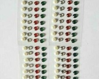 CraftbuddyUS 160pcs 4mm Red, Green, Clear and Pearl Self Adhesive Rhinestone Gems, DIY Craft