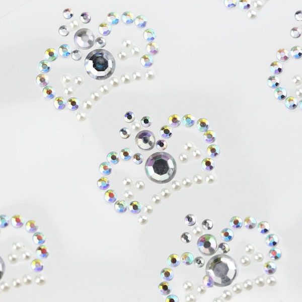 CraftbuddyUS 12pcs  25mm Self Adhesive Diamante & Pearl Crown Crystal Rhinestone Gems