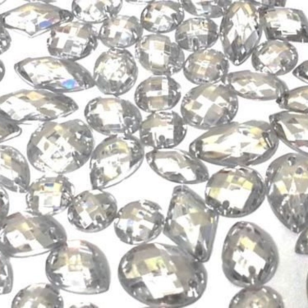 CraftbuddyUS 80  Clear Faceted Acrylic Sew On, Stick on Diamante Crystal Rhinestone Gems