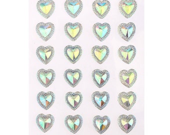 CraftbuddyUS 24pcs 16mm Self Adhesive Pointed Resin AB Clear Heart Rhinestone Gems