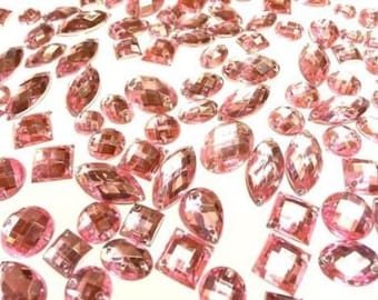 CraftbuddyUS 80pcs Sew On Assorted Shape Acrylic  Pink Diamante Rhinestone Germs