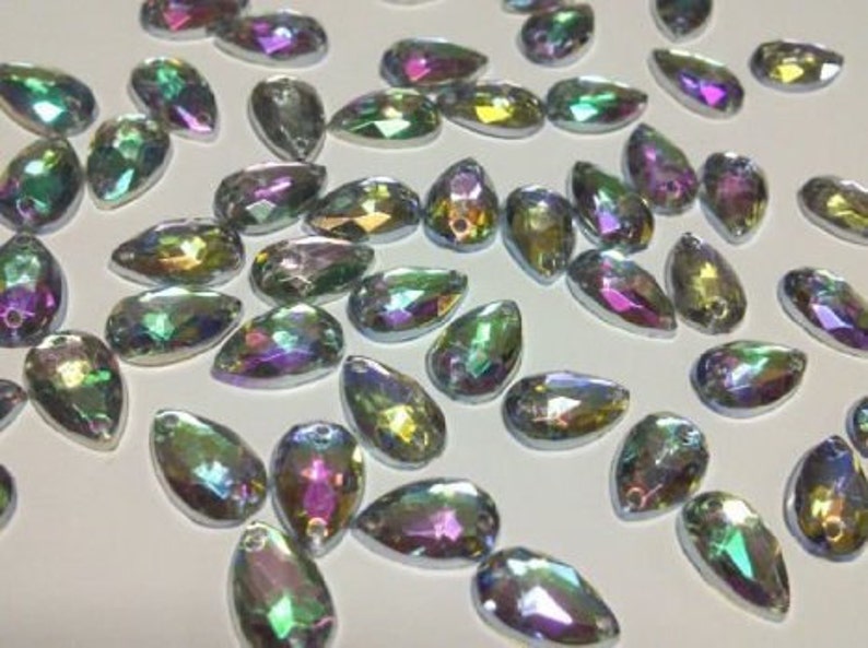 CraftbuddyUS 100pcs 10x6mm Coudre sur Ab Clear Teardrop Acrylique Diamante Strass Cristal Gemmes image 1