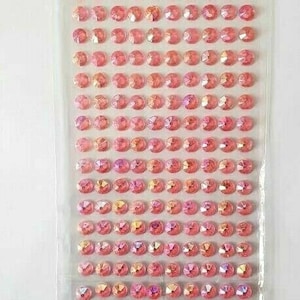 CraftbuddyUS 240 pcs  8 mm Self Adhesive Faceted Round Gems, Color- AB PINK
