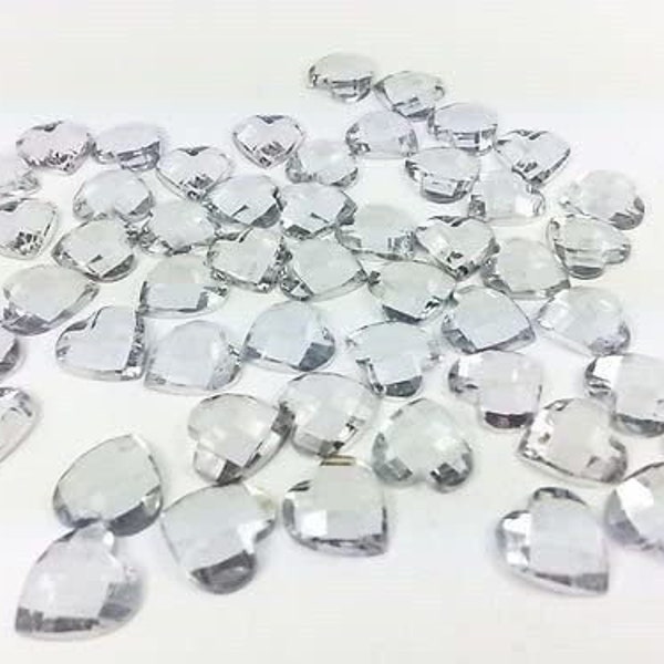 CraftbuddyUS 50pcs 14mm Clear Flat Back Hearts Faceted Acrylic Rhinestones, DIY