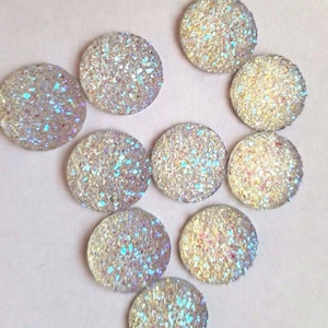 CraftbuddyUS 10pcs AB CLEAR Round Bubble Moon Rock Flat Back Diamante Resin Gems