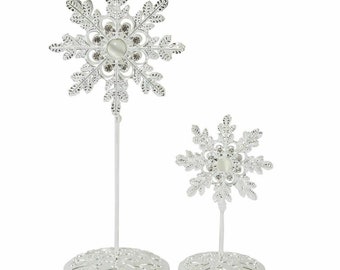 CraftBuddyUS Diamante Silver Jewel Snowflake Wedding, Party Name Card and Table Number Holders