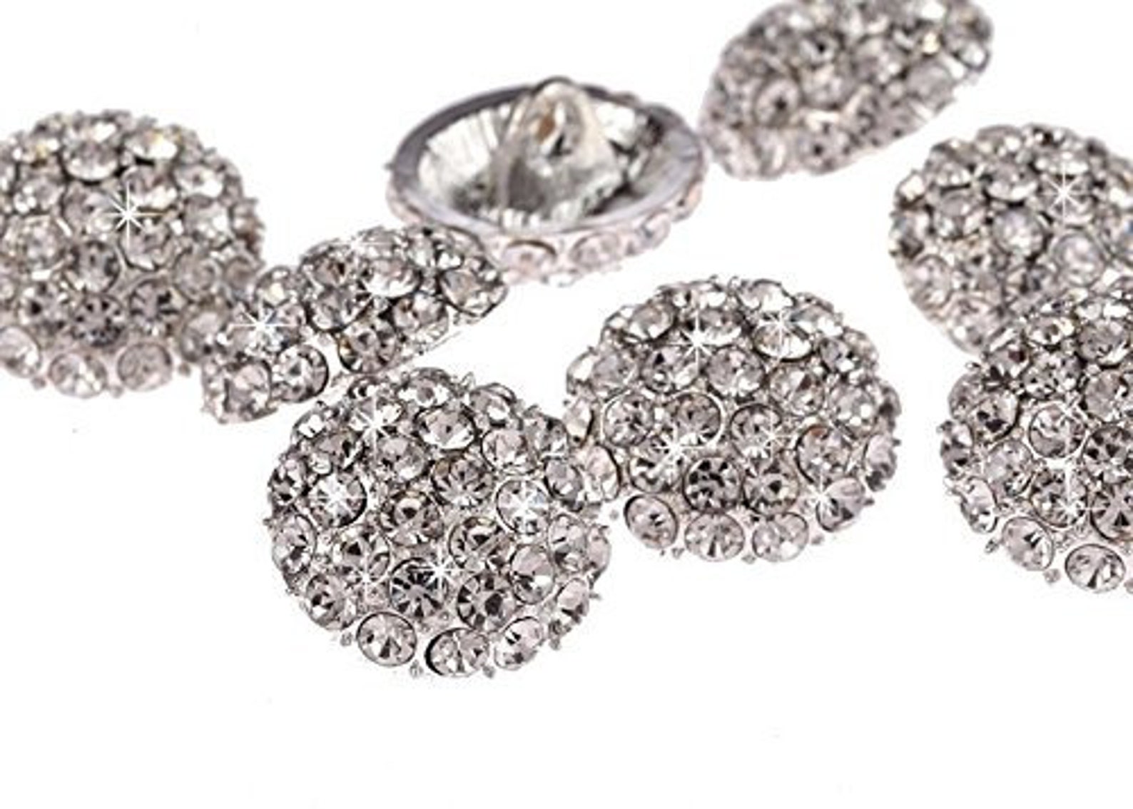 9 Boutons Strass Cristal Facetté Argent 20mm - CraftbuddyUS - Embellissements