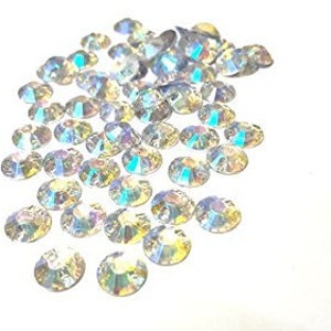 CraftbuddyUS 50pc 8mm Round Resin AB Clear Sew On  Diamante Crystal Rhinestones