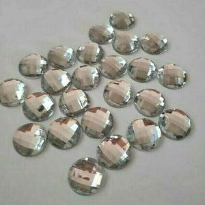 CraftbuddyUS 100pcs Acrylic 12mm Flatback Clear Round Faceted Rhinestone Crystal Gems